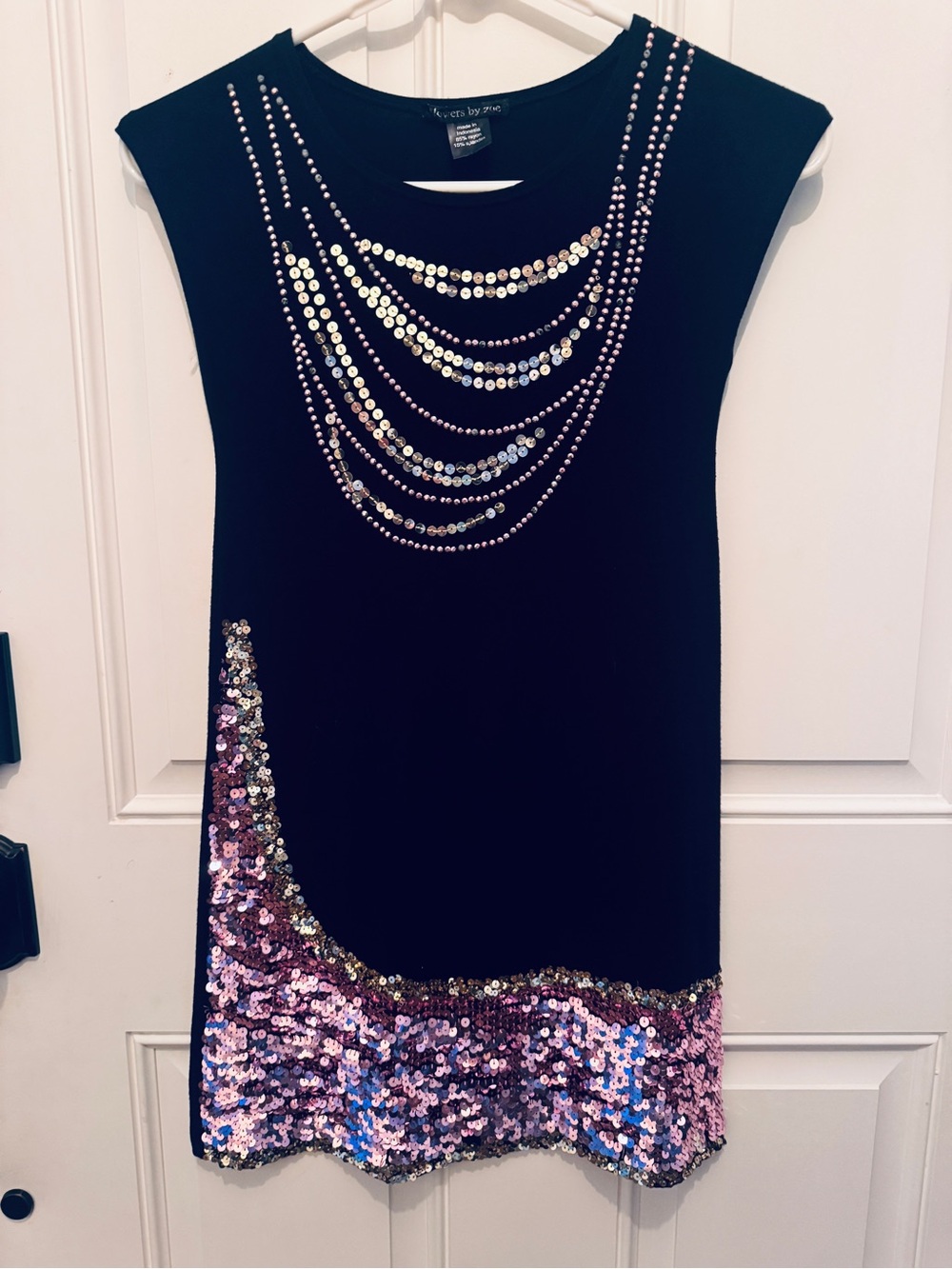 Flowers by Zoe Black Dress with Pink Iridescent Sequin Accents